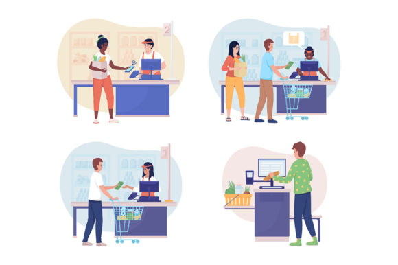 Buying Groceries in Shop Illustrations Review