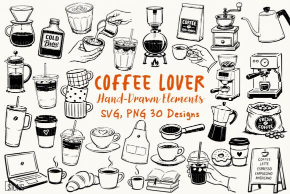 Coffee Lover SVG Bundle: Hand Drawn Graphics & Illustrations
