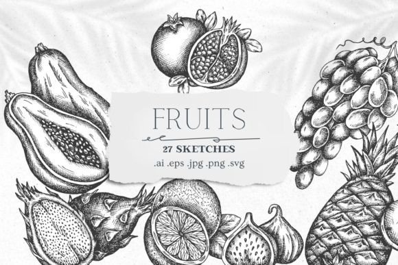 Hand Drawn Monochrome Fruit Collection