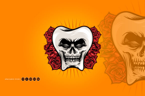 Tooth Skull with Rose Illustrations: Graphics for Crafters